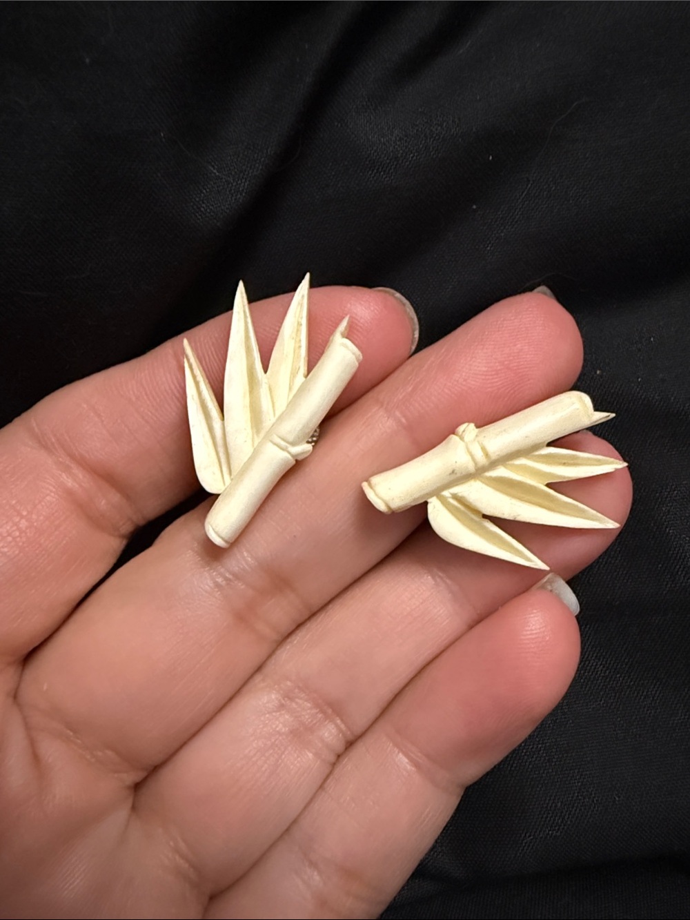 Vintage Carved Bamboo Leaf screw back Earrings